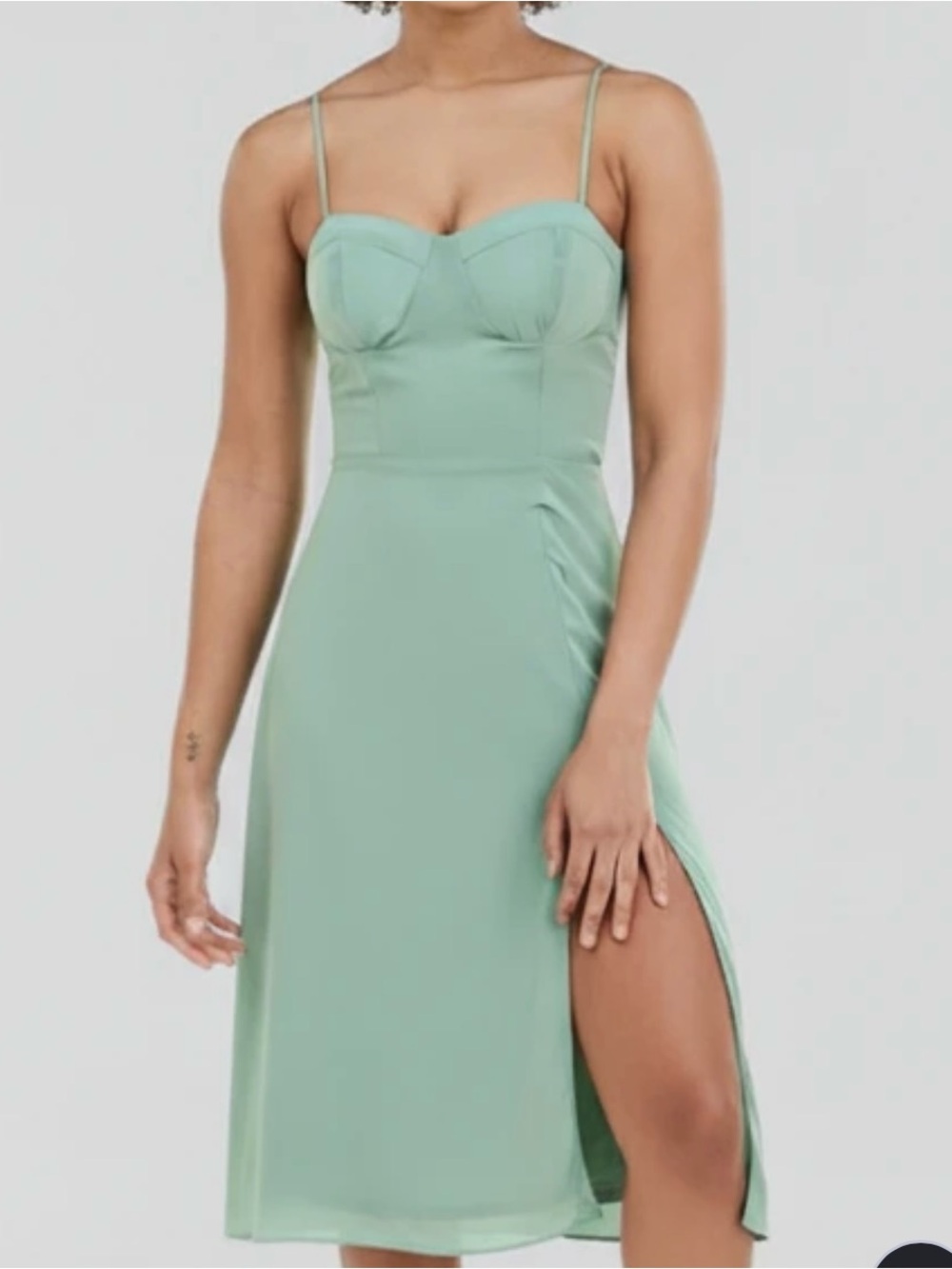 Socialite Deep Green Midi Slip Dress with Spaghetti Straps